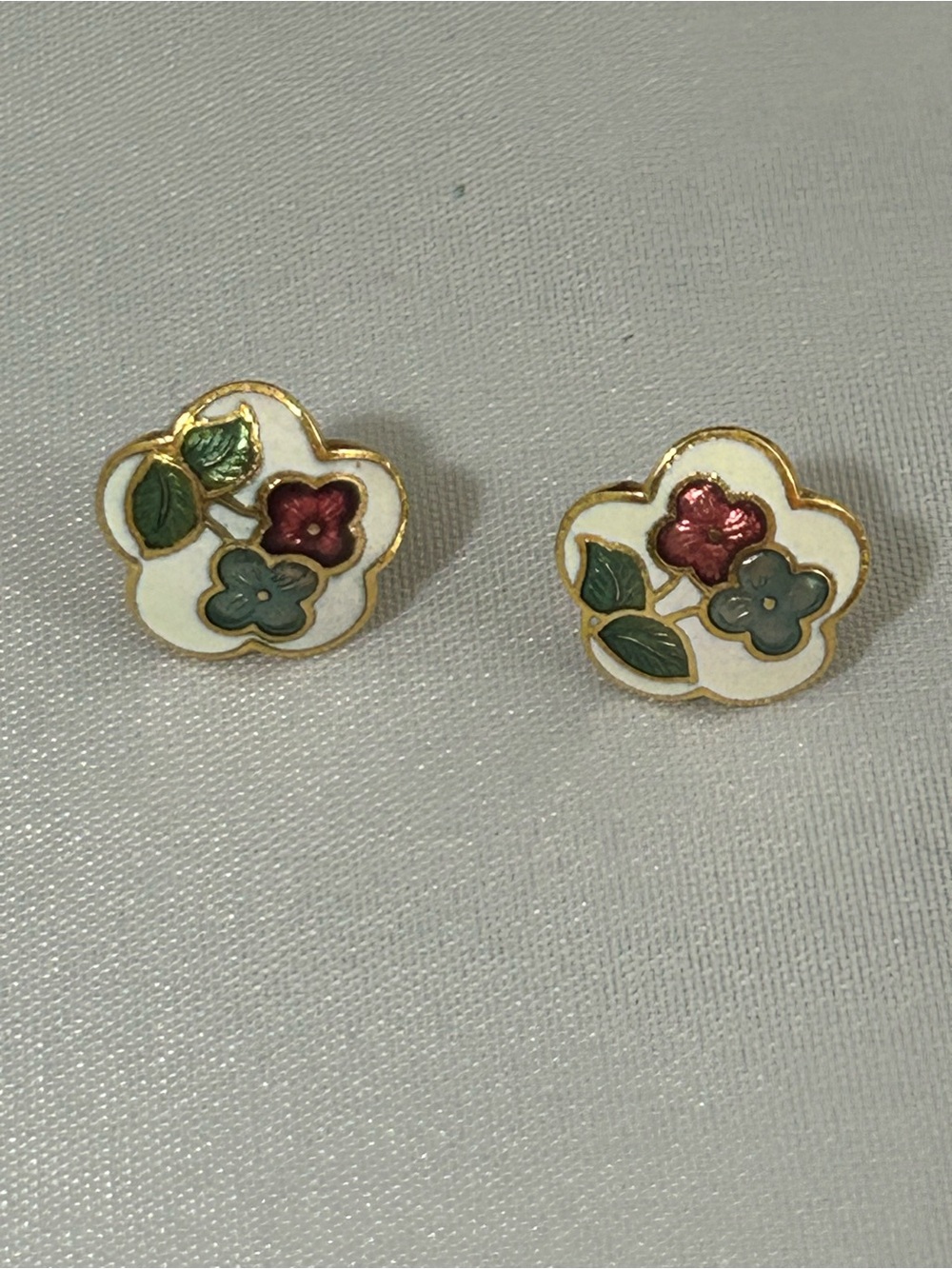 Vintage Floral Cloisonné Stud Earrings